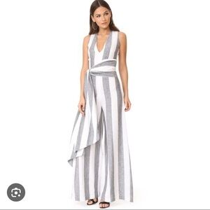 Paper London Vivienne Wide Leg Linen Jumpsuit Gray Stripe